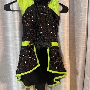 Weissman Black and Neon Green Sequin Kids Dance Costume